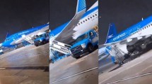Imagen de Temporal: así arrastró el viento a un avión de Aerolíneas Argentinas en Aeroparque