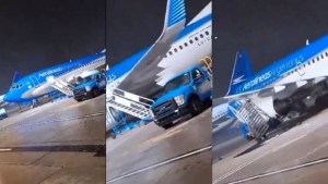 Temporal: así arrastró el viento a un avión de Aerolíneas Argentinas en Aeroparque