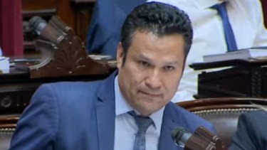 Llancafilo, en su exposición por la Ley Ómnibus. Foto: Captura. 