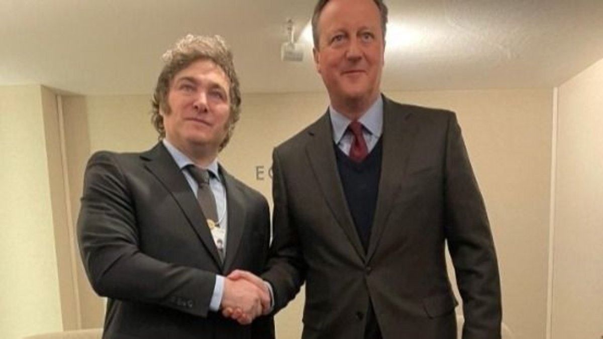 Javier Milei, y el exPrimer ministro británico, David Cameron, se reunieron en Davos. Foto Archivo.