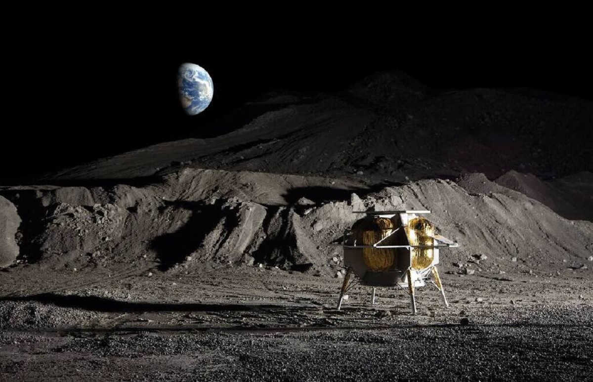 Ilustración artística del módulo de aterrizaje Peregrine de Astrobotic en la superficie de la Luna. (Crédito de la imagen: Astrobotic)
