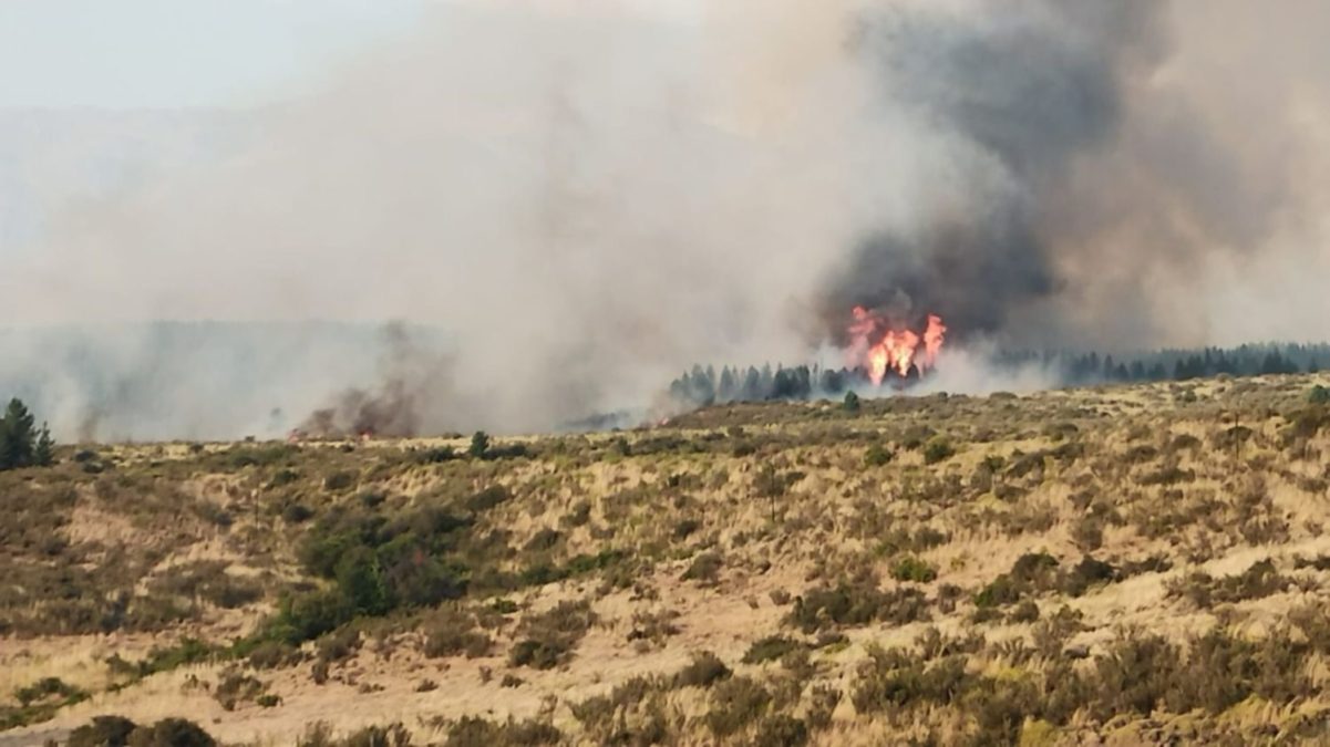 Incendio forestal a metros de la vías de La Trochita en Esquel. Foto gentileza