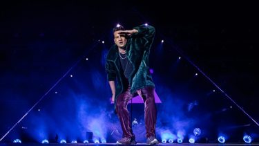 Chano, durante el imnpresionante show de Tan Biónica en River, el 8 de diciembre pasado. (Foto: irishsuárez)