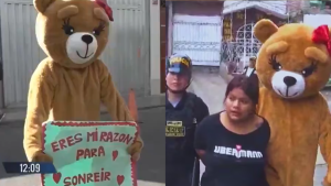 La Policía de Perú se disfrazó de oso de peluche para arrestar a una delincuente en San Valentín