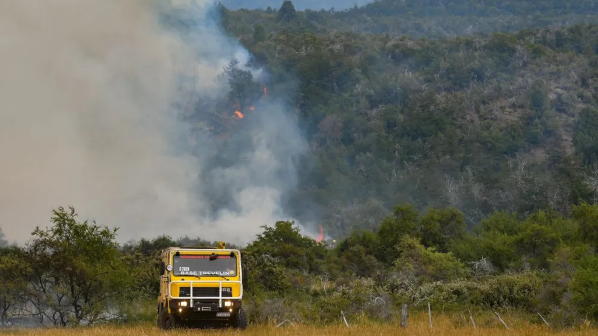 Equipos de emergencia trabajan arduamente para contener el incendio en el Parque Nacional Los Alerces. Foto Archivo.