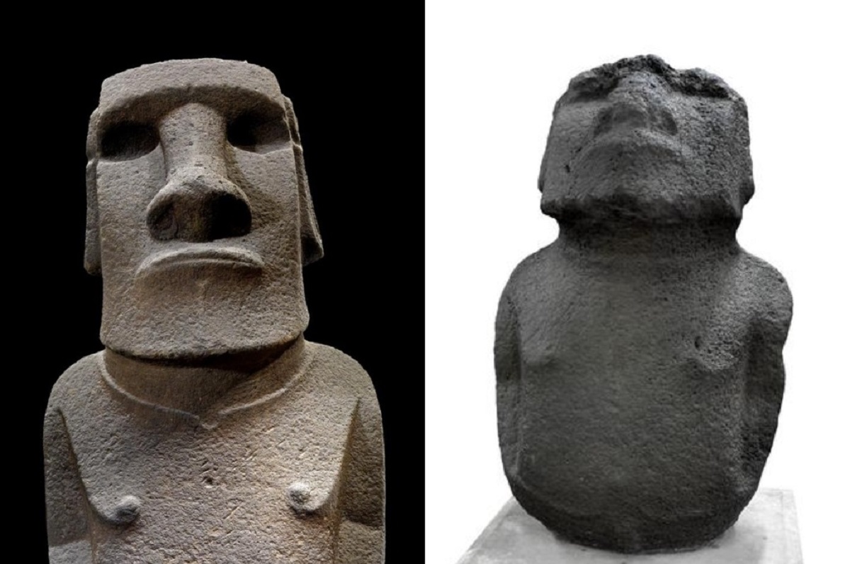 Hoa Hakananai'a (izquierda) y Moai Hava (derecha). Foto: Museo Británico.