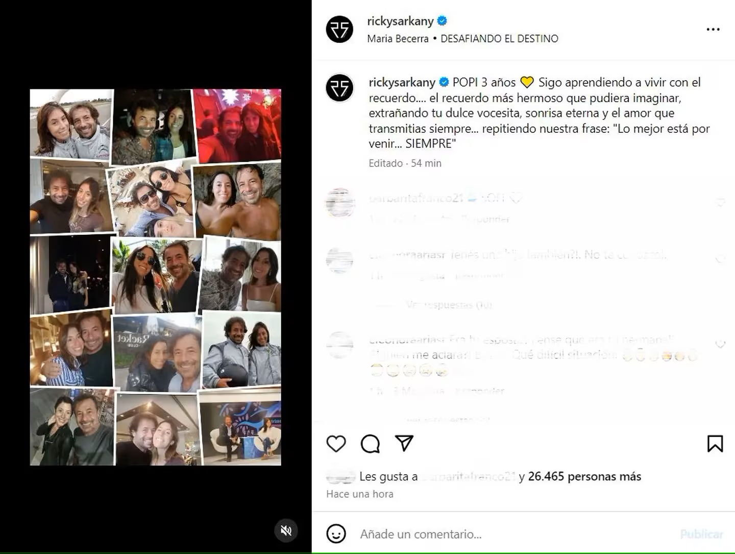 Ricky Sarkany recuerda a su hija Sofía, a 3 años de la muerte: “Extraño ...