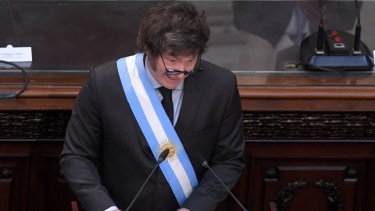 El presidente Javier Milei durante su discurso, última aparición  pública antes de la ExpoAgro 2024. (Archivo)