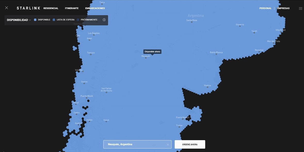 El mapa interactivo para contratar el servicio. 