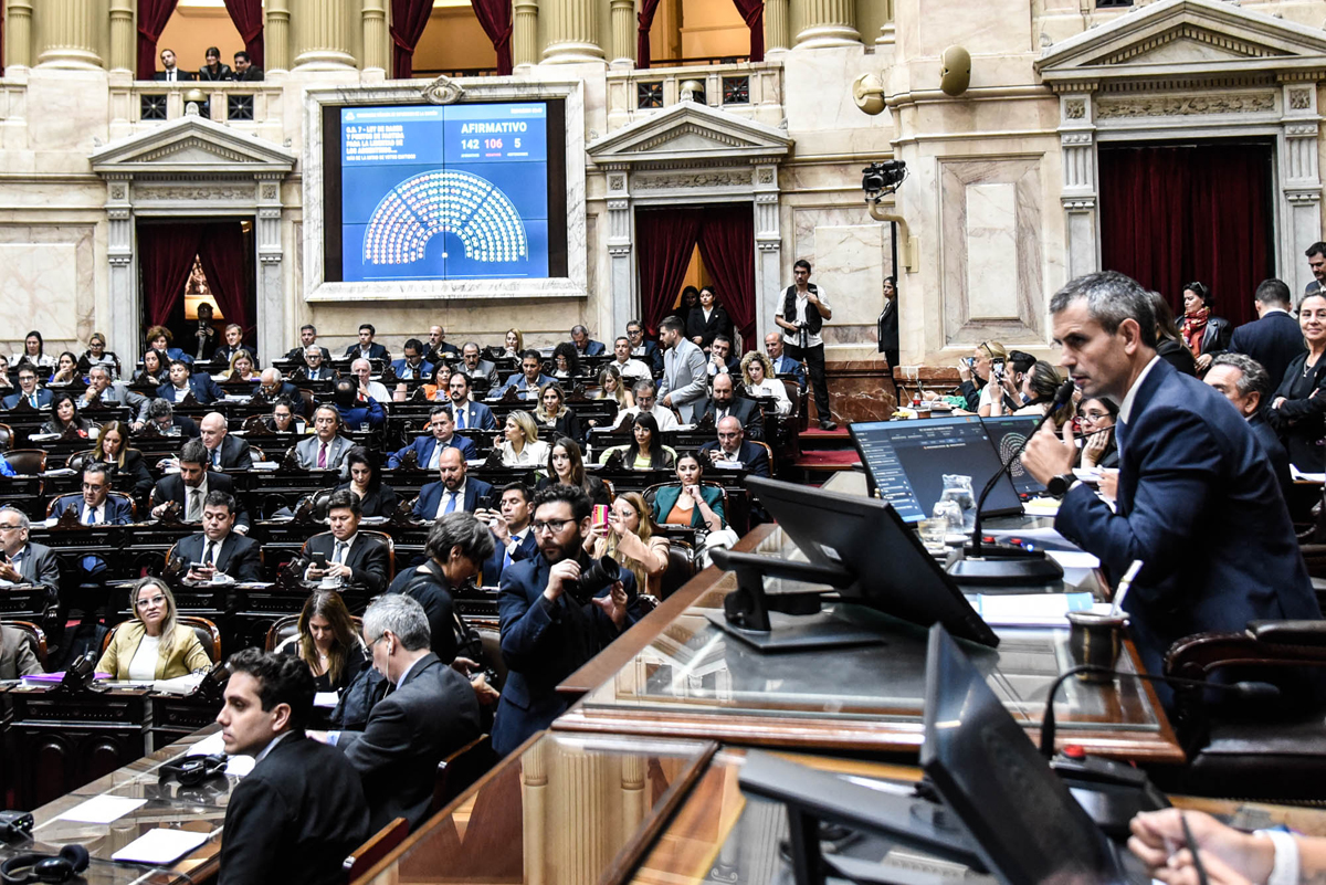 La Cámara de Diputados aprobó en general la Ley Bases, 142 votos a favor, 106 en contra y 5 abstenciones. Foto Diputados. 