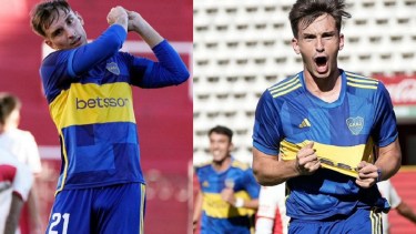 Valentino y Tiago Simoni convirtieron en la goleada de Boca ante Huracán. Foto: @BocaJrs.