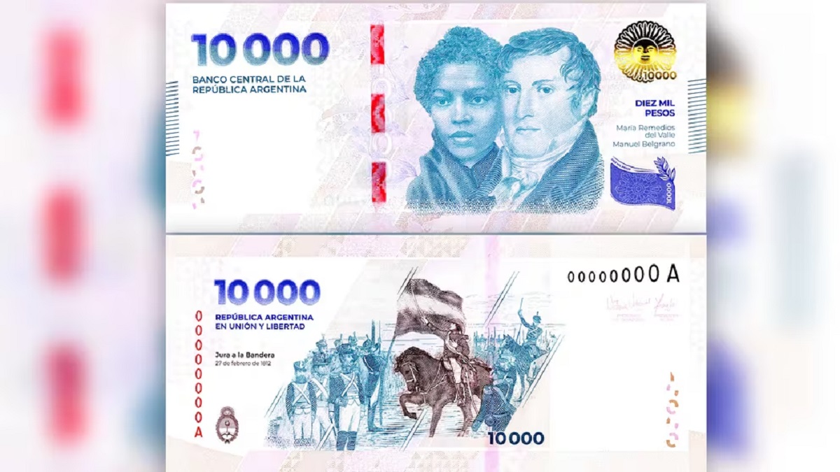 Nuevo billete de 10.000 pesos: anverso y reverso del flamante billete de máxima denominación. Foto gentileza. 