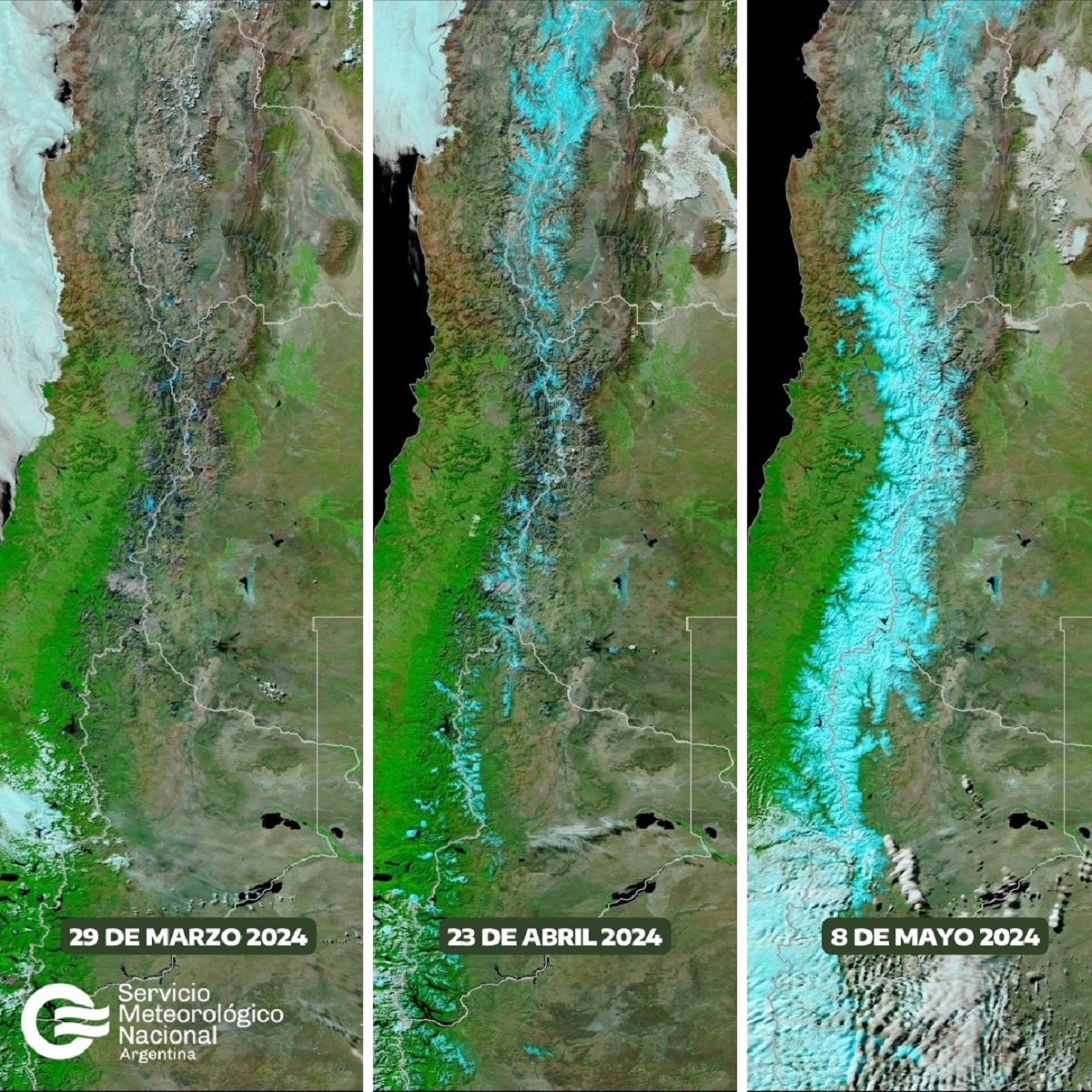 La impactante imagen satelital que muestra el avance de la nieve sobre Neuquén y Río Negro 