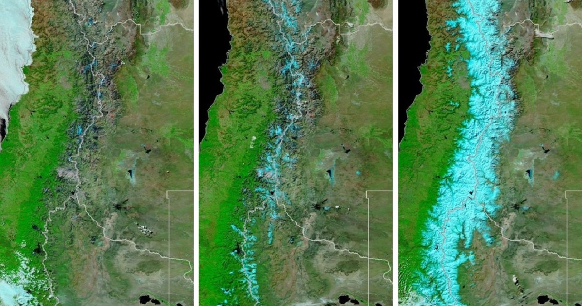 La impactante imagen satelital que muestra el avance de la nieve sobre Neuquén y Río Negro thumbnail