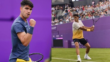 Carlos Alcaraz arrasó ante Francisco Cerúndolo en el cesped de Queen´s y extendió su increíble invicto