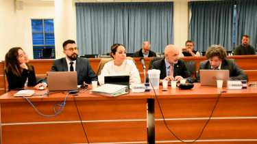 El equipo completo de la acusación en la última megaaudiencia por planes sociales, en julio. (Archivo/Matías Subat)