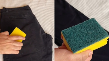 Cómo eliminar las pelusas de la ropa con una esponja de cocina. 