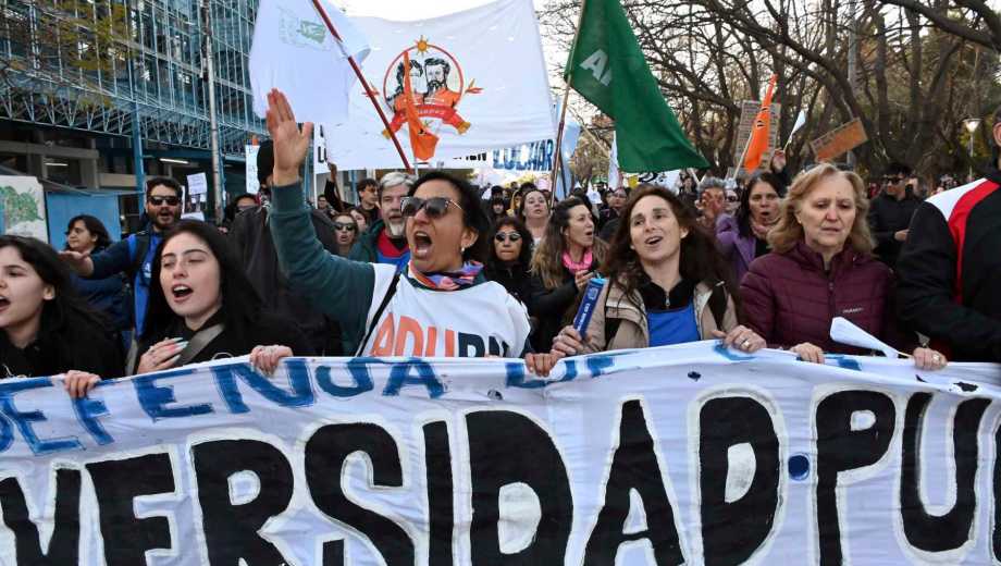 Docentes de Adurn encabezaron la última movilización universitaria en Viedma. Foto. Archivo