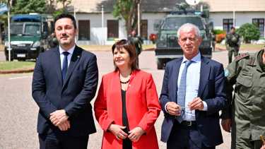 Luis Petri, Patricia Bullrich y Mariano Cúneo Libarona en Neuquén. Foto: Florencia Salto.