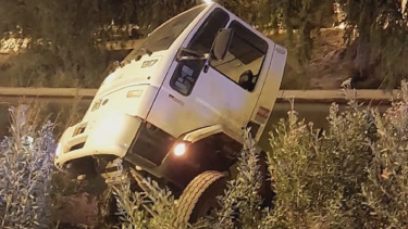 Un camión cargado de ladrillos cayó al canal principal de riego, en Allen