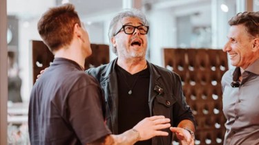 Donato De Santis y el periodista Martín Rubinetti