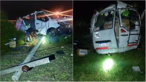 Volcaron y chocaron contra un poste en Ruta 5 durante la tormenta: llevaban donaciones hacia El Bolsón