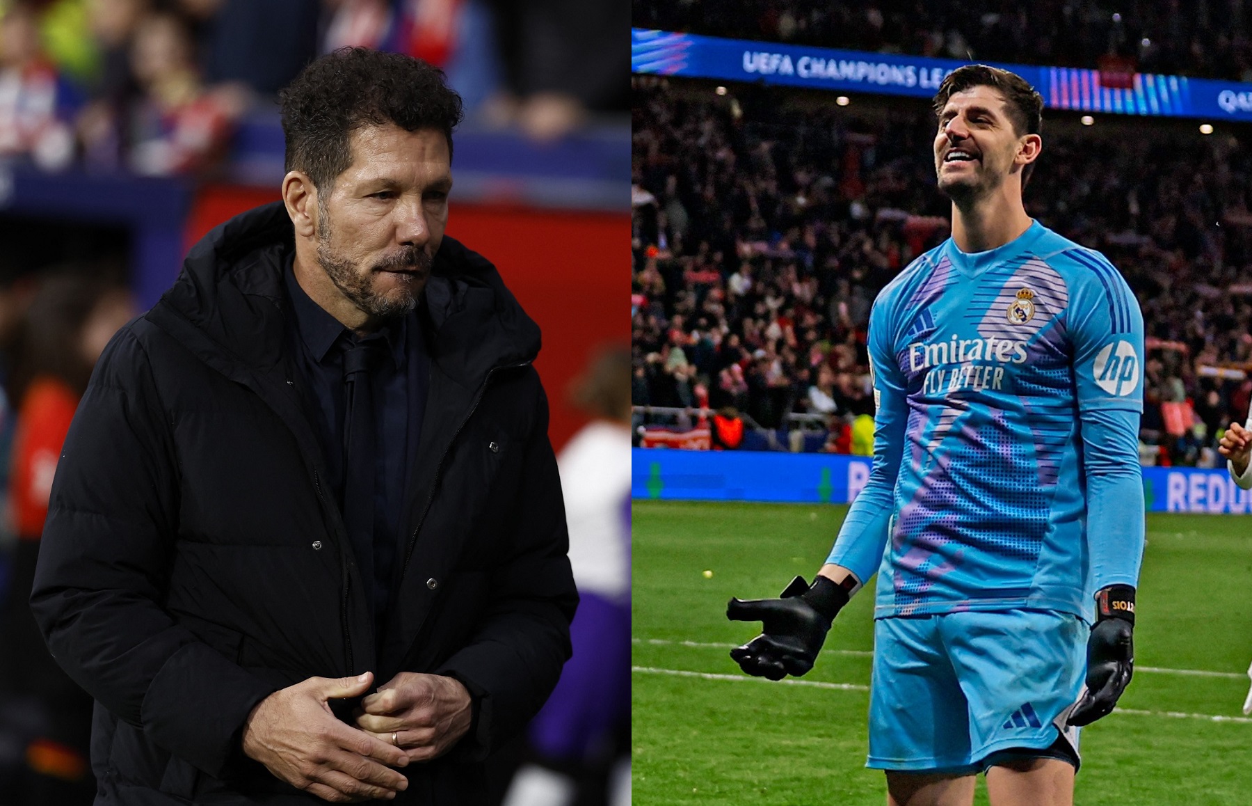 El arquero del Real Madrid, Thibaut Courtois disparó contra el Cholo Simeone.
