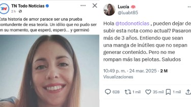 Se cansó de que TN refrite su historia de amor y los mandó al frente en Twitter: ”Pasaron más de 3 años” 