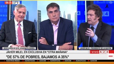 Javier Milei irrumpió en A24 para sorprender a su economista favorito en vivo: “Mi gestión está inspirada en él”