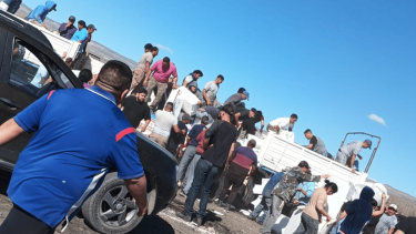Video exclusivo | El después de la desesperación: vaciaron un camión de salmones que volcó en la Ruta 242 y que iban a la basura