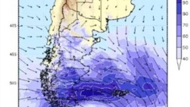 El impactante mapa del viento en la Patagonia: hora a hora, cómo avanzan las ráfagas de hasta 120 km/h