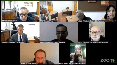 Este lunes 26 de mayo, el juez Alejandro Silva fijó las condenas a los seis integrantes de la comunidad mapuche Lafken Winkul Mapu, en el segundo juicio por usurpación en Villa Mascardi. Imagen captura de pantalla