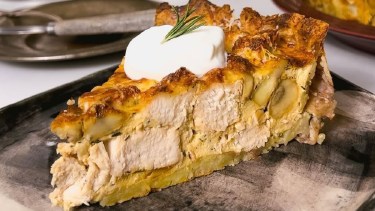 Tentate con esta tarta de papa, pollo y champiñones