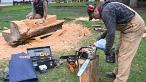 Fiesta de la Nieve en Bariloche: tallan la Modesta Victoria, la embarcación del Nahuel Huapi, en un ciprés