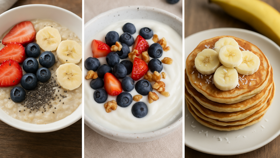 Con estas tres ideas simples, es posible disfrutar de desayunos y meriendas sabrosos, sin harinas ni azúcar, que ayudan a rendir mejor y sostener la energía durante toda la jornada. Imagen generada con IA.-