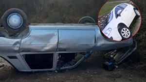 Fin de semana accidentado en Bariloche: un auto volcó y otro cayó en un desagüe