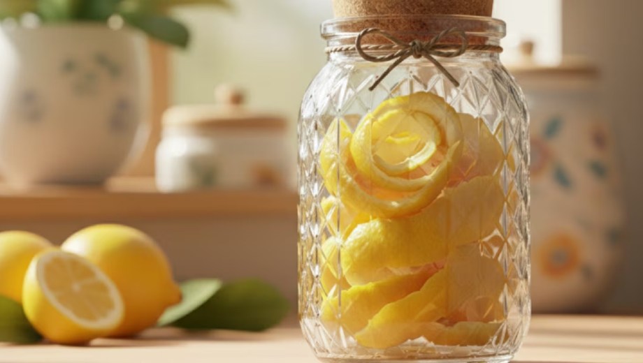 Frasco con cáscaras de limón.