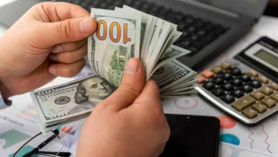 Cotización dólar hoy: persona cuenta dólares de $100.-