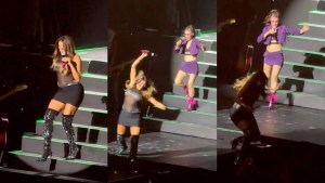 El susto de Catherine Fulop en el show de Erreway: se tropezó y cayó en pleno escenario