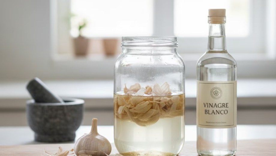Cáscara de ajo y vinagre blanco.