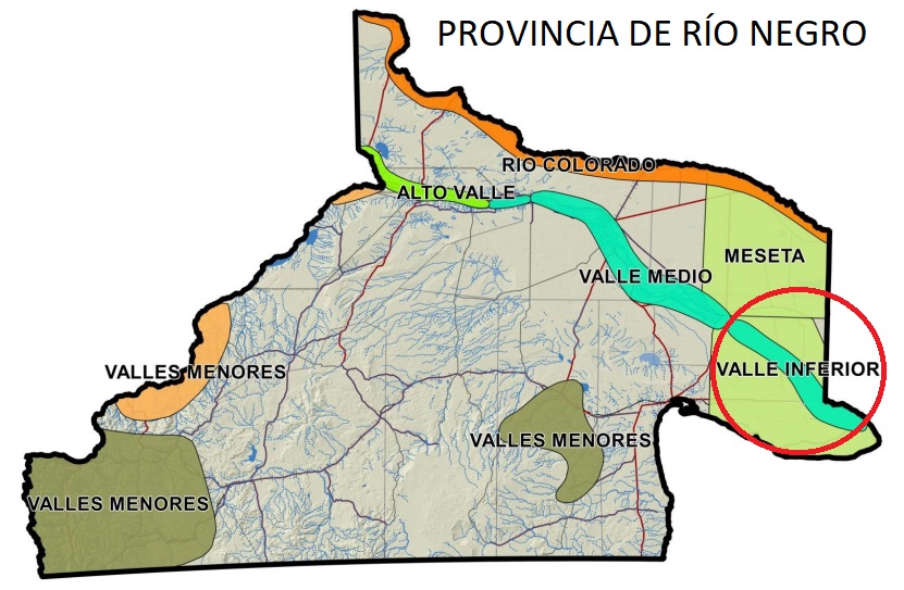 Valle Inferior del río Negro, con Viedma como centro urbano más importante.