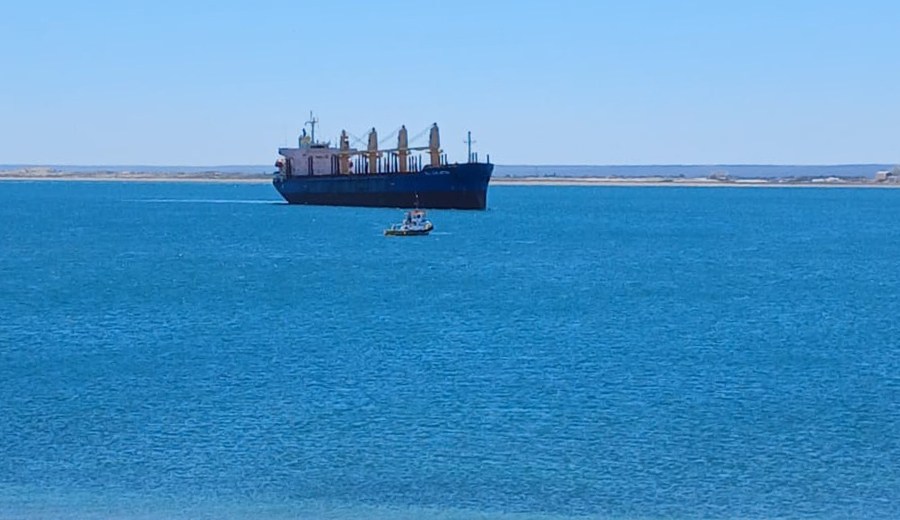 El Billion Star entrando al puerto de San Antonio Este antes de las 15 de este martes.