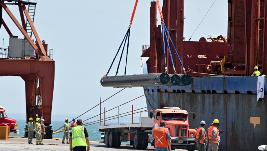 La descarga del “MV Billion Star” involucra a trabajadores sanantonienses y se extenderá hasta la próxima semana. foto: Marcelo Ochoa.