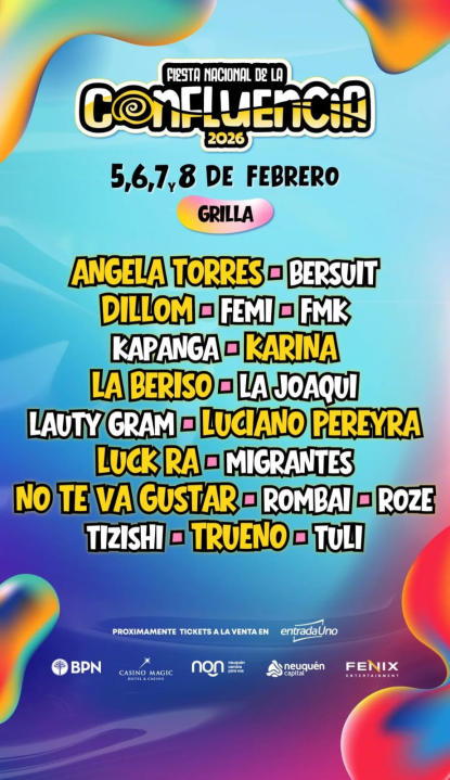 Confirmado | Fiesta de la Confluencia 2026: estos son los 19 artistas que tocarán en Neuquén en febrero - Image 1