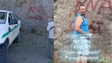 Graffiti en área protegida: iniciaron acciones legales contra el hombre que escribió sobre una piedra en la Ruta 237
