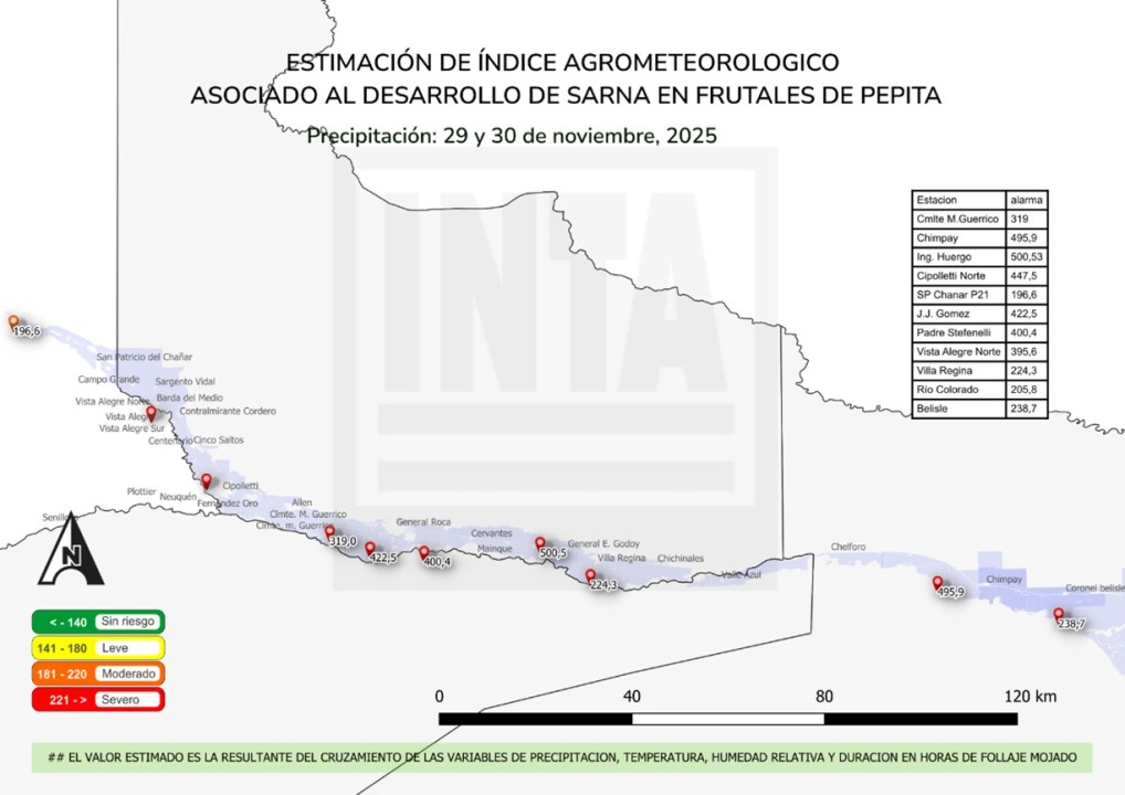Tras las lluvias, alertan riesgo severo de sarna y mancha marrón del peral en el Alto Valle