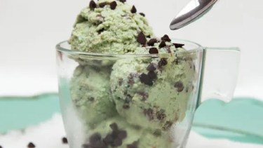 De postre un refrescante y rico helado de menta granizada hecho en casa