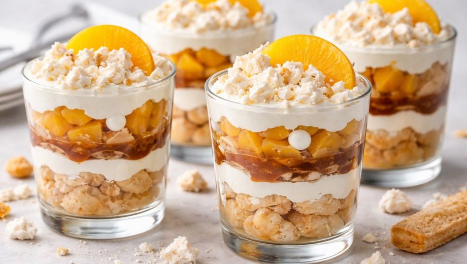 Postre estilo chajá en vasito: fresco, rápido y sin horno. Imagen generada con IA.