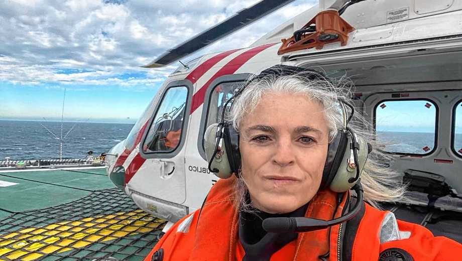 Liliana Maldonado en la base en Sierra Grande. Foto: gentileza. 