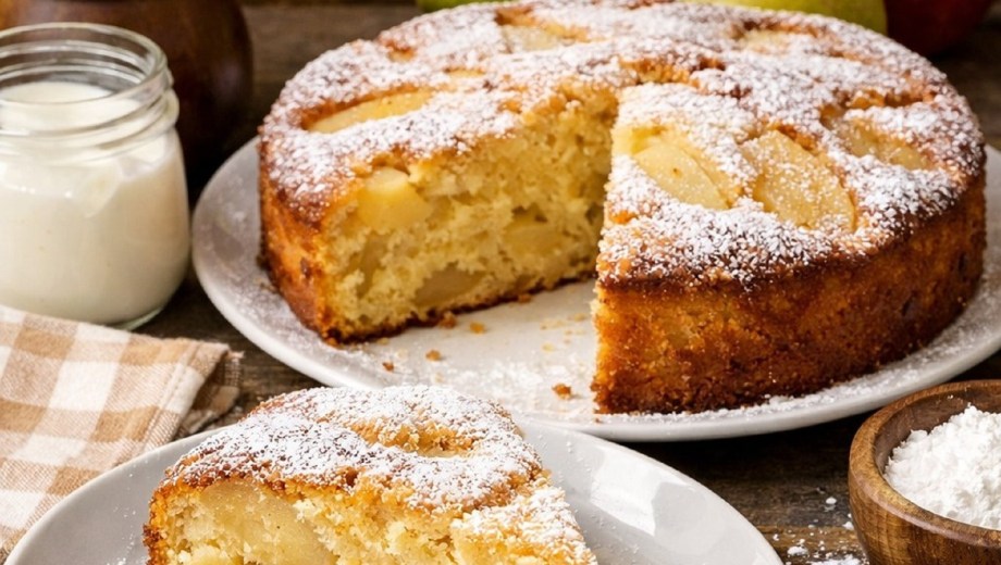 La torta de yogurt con fruta que se hace rápido y siempre sale bien. Imagen generada con IA.